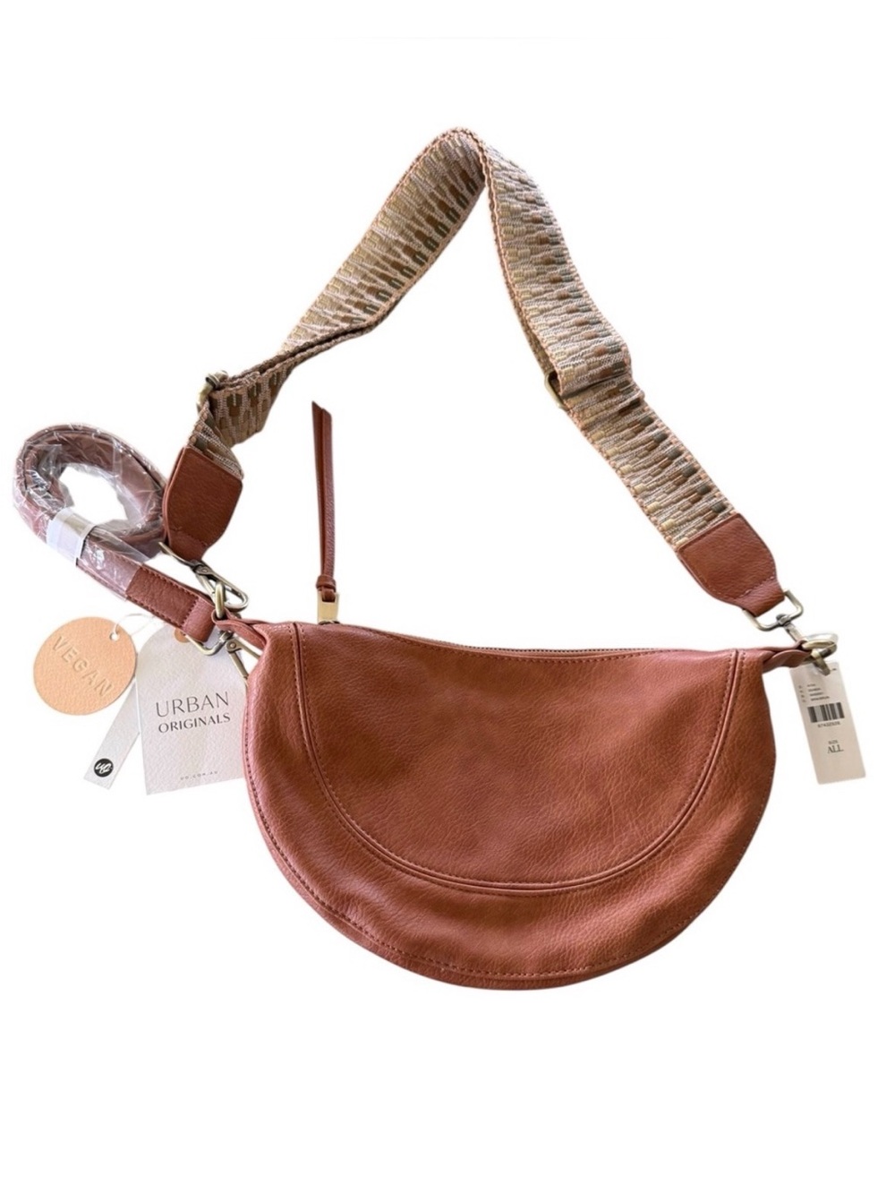 Anthropologie Crescent Crossbody with Woven Strap Vegan Leather